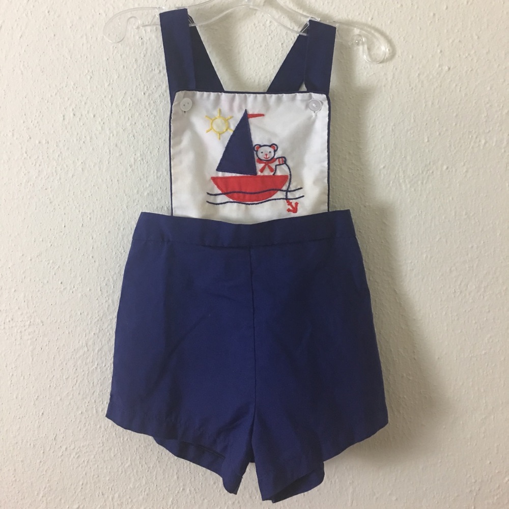 Vintage Navy & White Sailboat Short All’s Romper